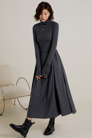 LS_Turtleneck knit long dress_GRAY