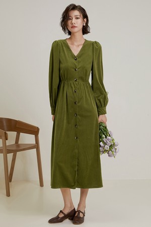 LS_Green corduroy puff dress