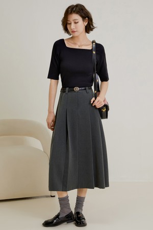 LS_A-line pleated long skirt