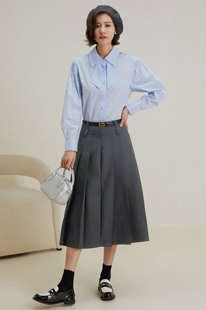 LS_Pleated drape long skirt