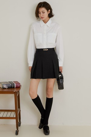 LS_Fake belt pleated skirt