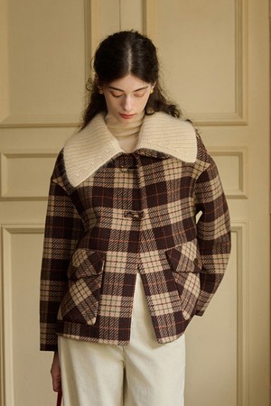 SR_Fur lapel plaid woolen coat