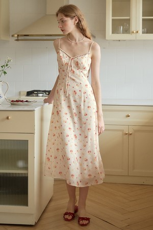 SR_Soft flower v neck long dress