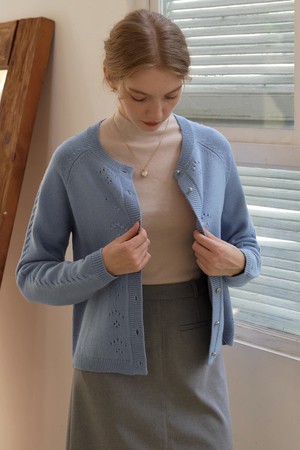 SR_Round neck cutout cardigan_BLUE