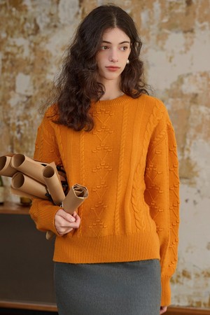 SR_Sunset orange cable pullover sweater