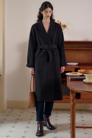 SR_Black Lapel Wool Long Coat