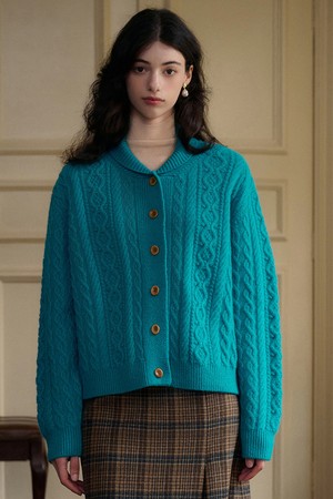 SR_Blues cable wool cardigan