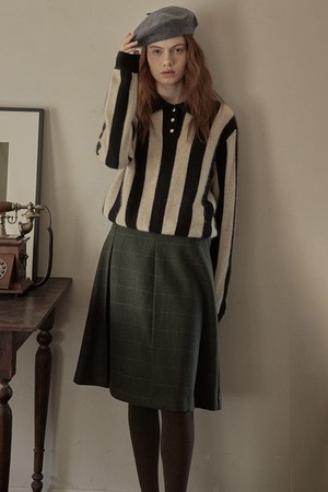 PM_Tea green pleated cotton skirt