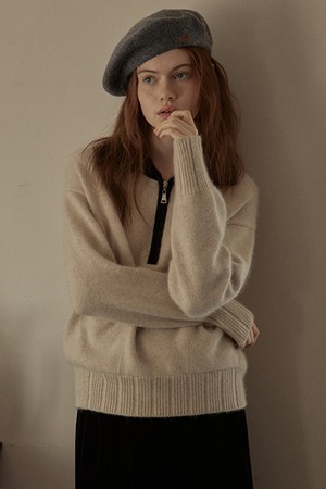 PM_Lapel half zipper sweater_OATMEAL