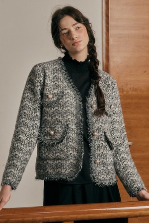 PM_Gray tweed knitted jacket