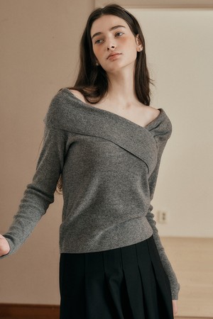 PM_Off-shoulder draping knit top_GRAY