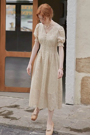 PM_Fugitive princess v neck dress_BEIGE