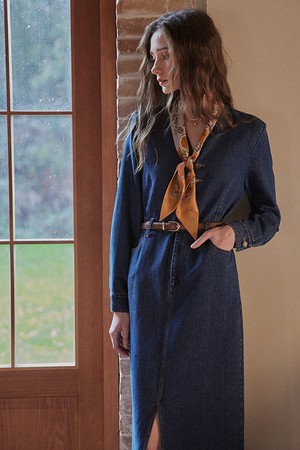 PM_Vintage v-neck denim dress (벨트 미포함)