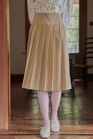 PM_Beige high waist pleated skirt