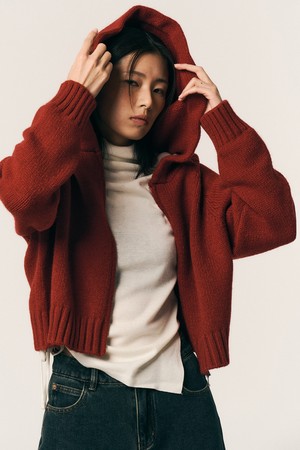 AR_Simple knit hooded jacket_RED