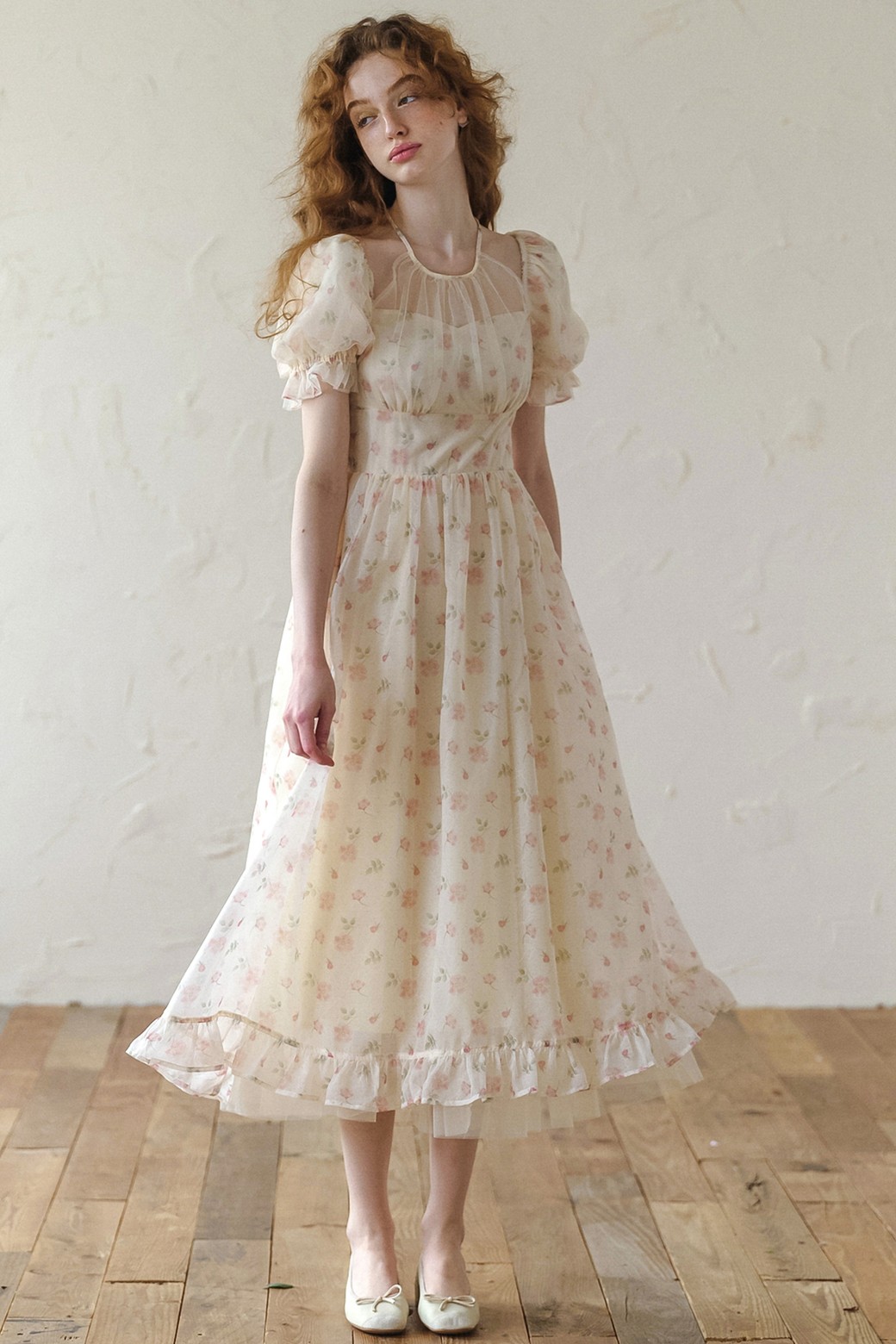 Cest Moidew - 반소매 원피스 - Cest_Mesh halter neck floral dress