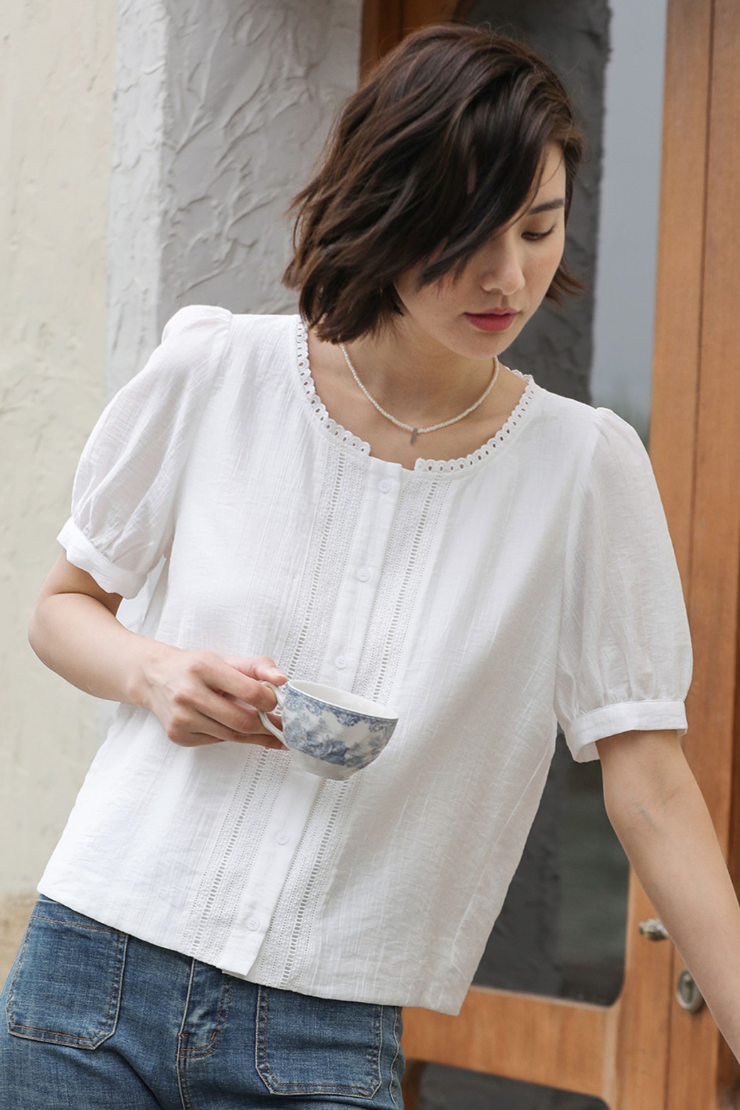 LANGSON - 블라우스 - LS_Casual short sleeve blouse