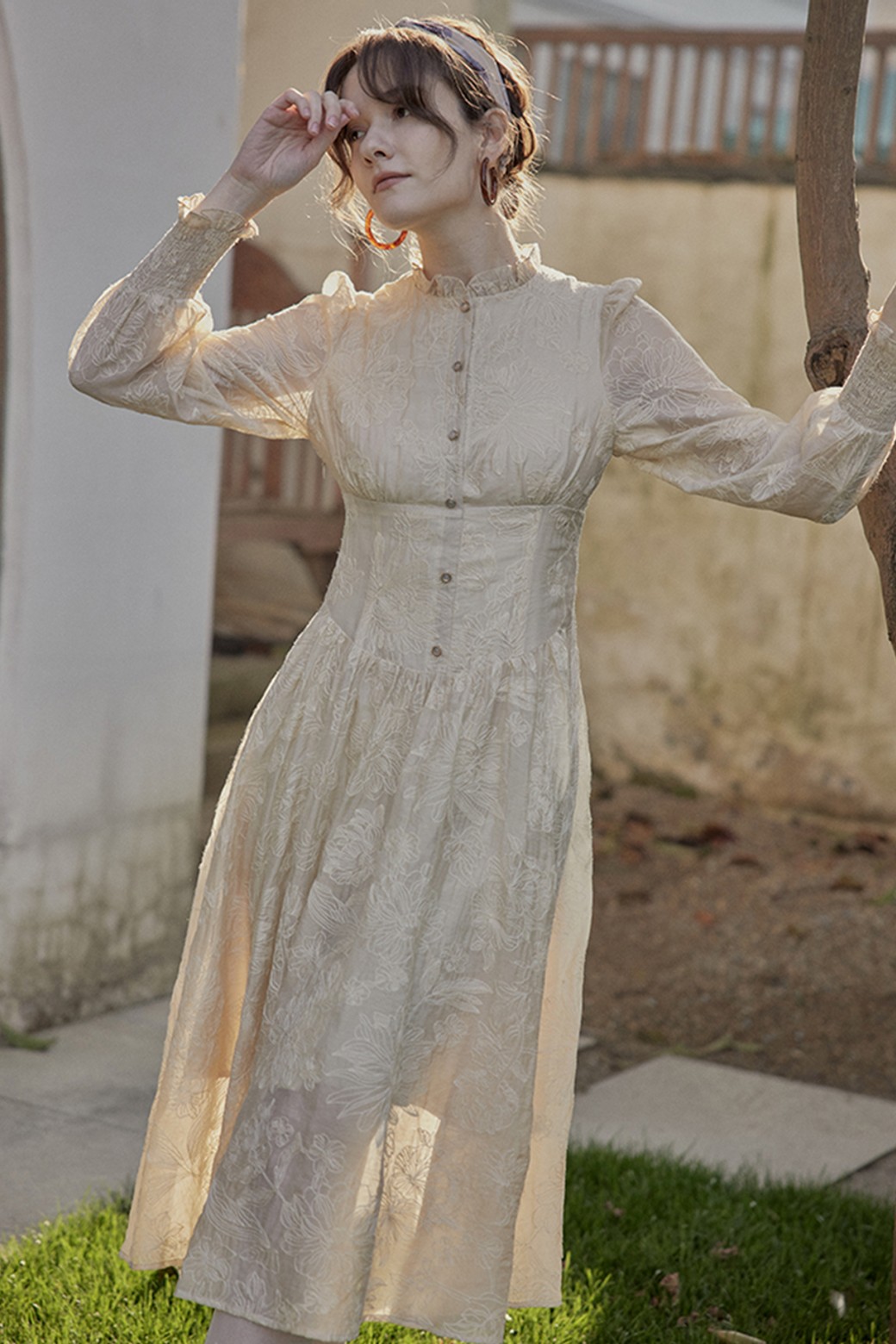 Proud Mary - 긴소매 원피스 - PM_French embroidery slim dress