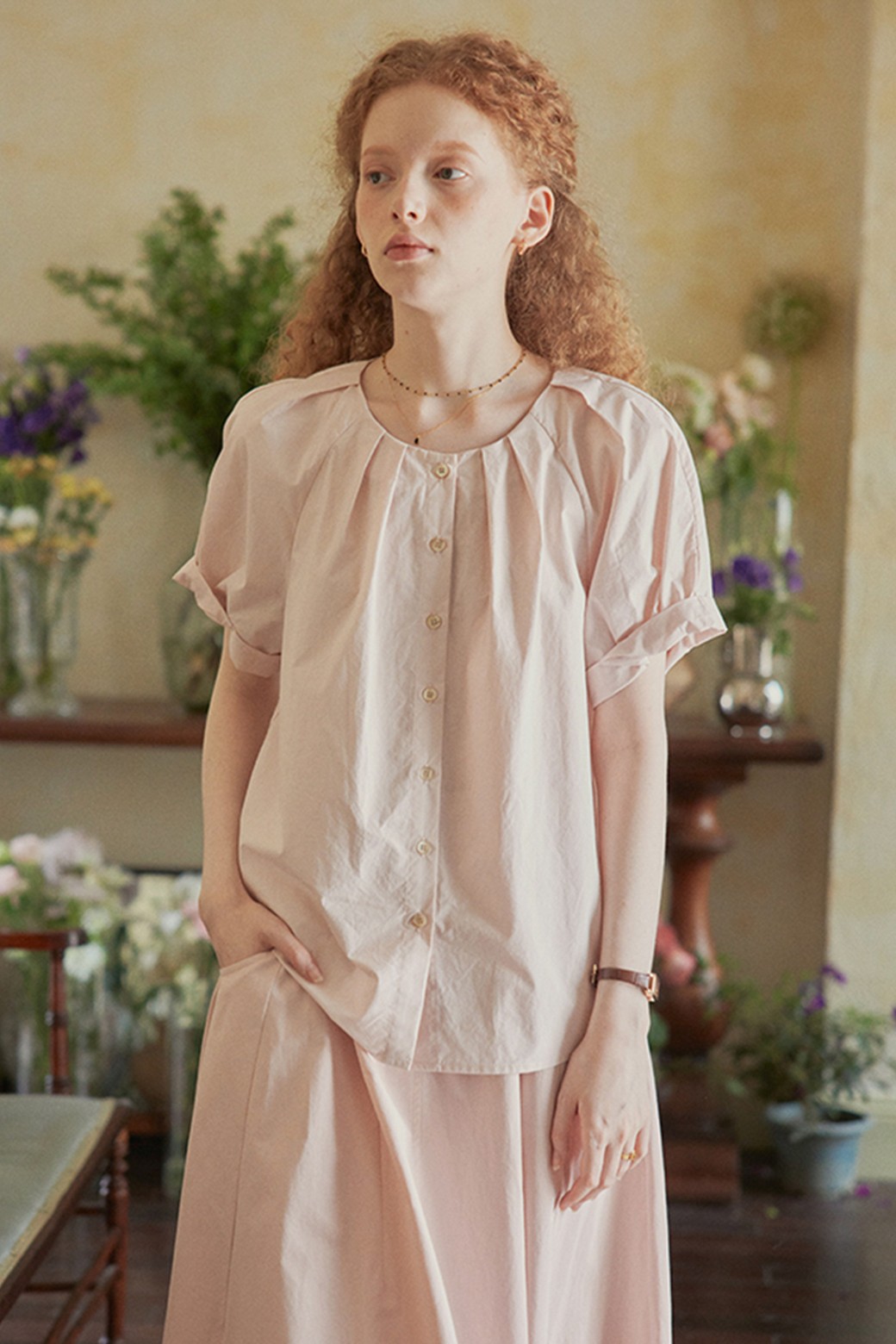 Proud Mary - 셔츠 - PM_Pleated round neck shirt