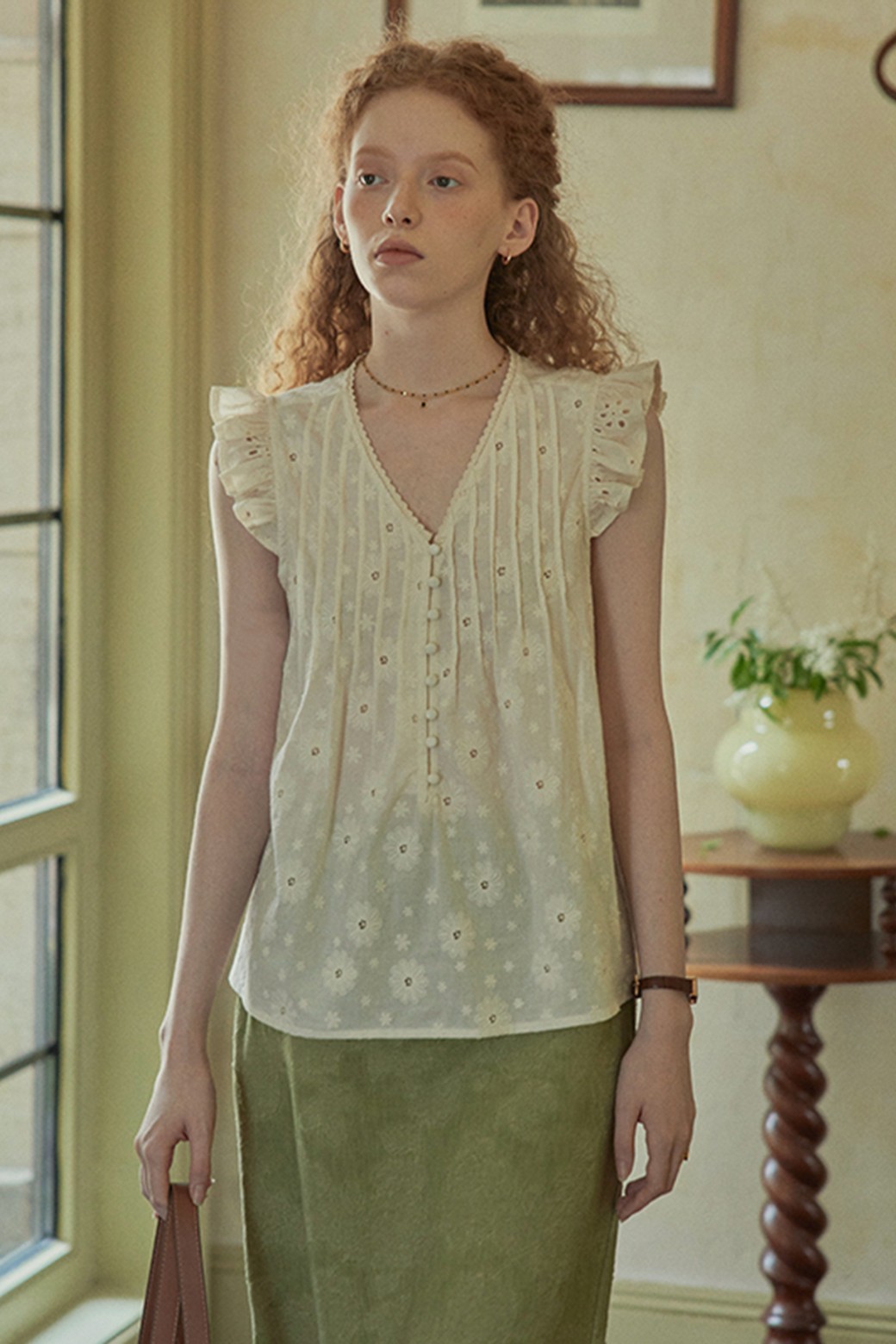 Proud Mary - 블라우스 - PM_Embroidery pleated blouse
