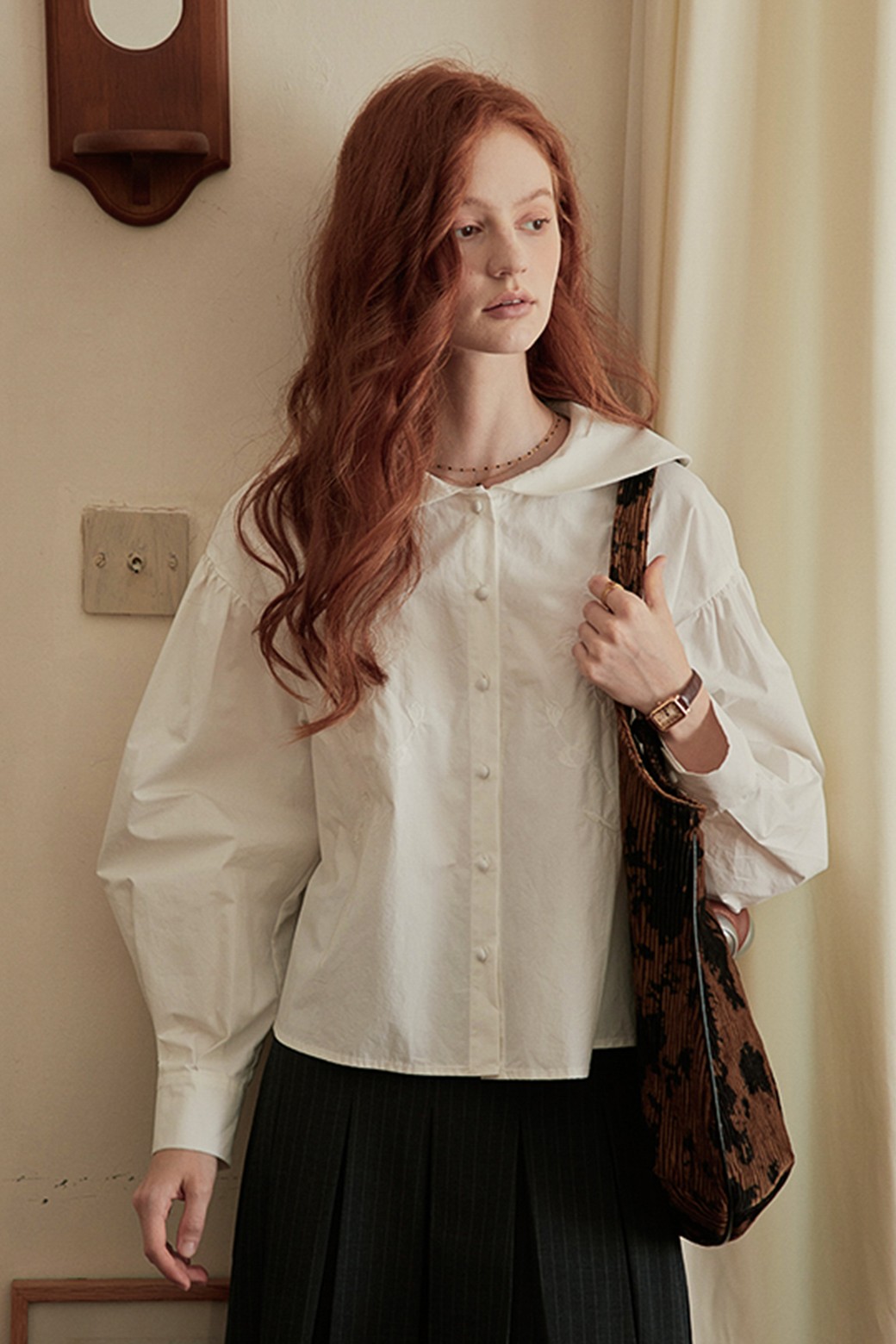 Proud Mary - 셔츠 - PM_Rose embroidery collar shirt