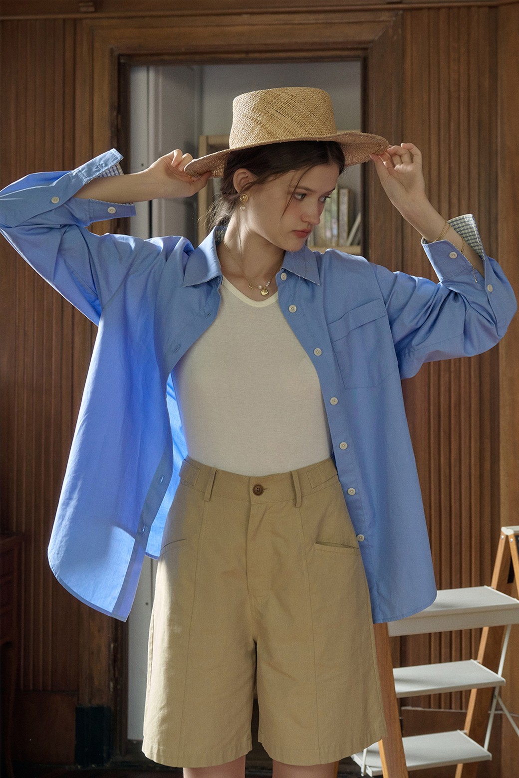 Simple Retro - 셔츠 - SR_Vintage collar detachable shirt_4color
