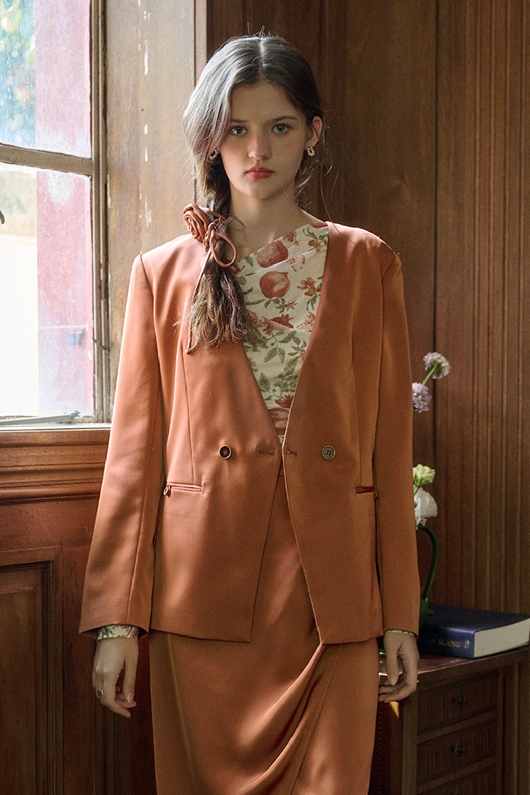 Simple Retro - 자켓 - SR_Gentle satin collarless jacket
