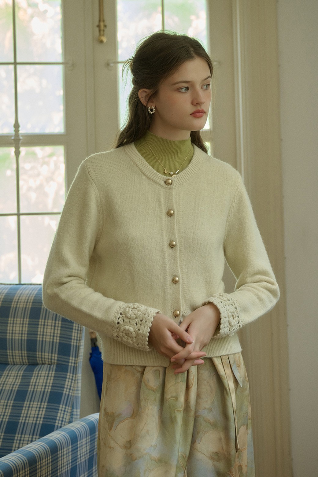 Simple Retro - 가디건 - SR_Flower crochet wool cardigan