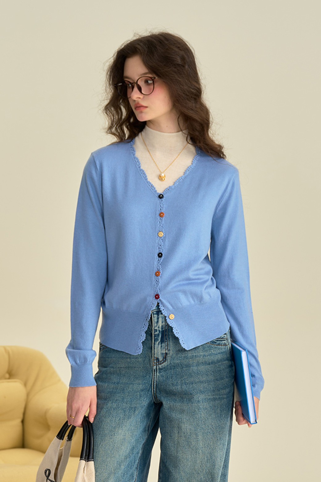 Simple Retro - 가디건 - SR_V-neck wool knit cardigan_2color