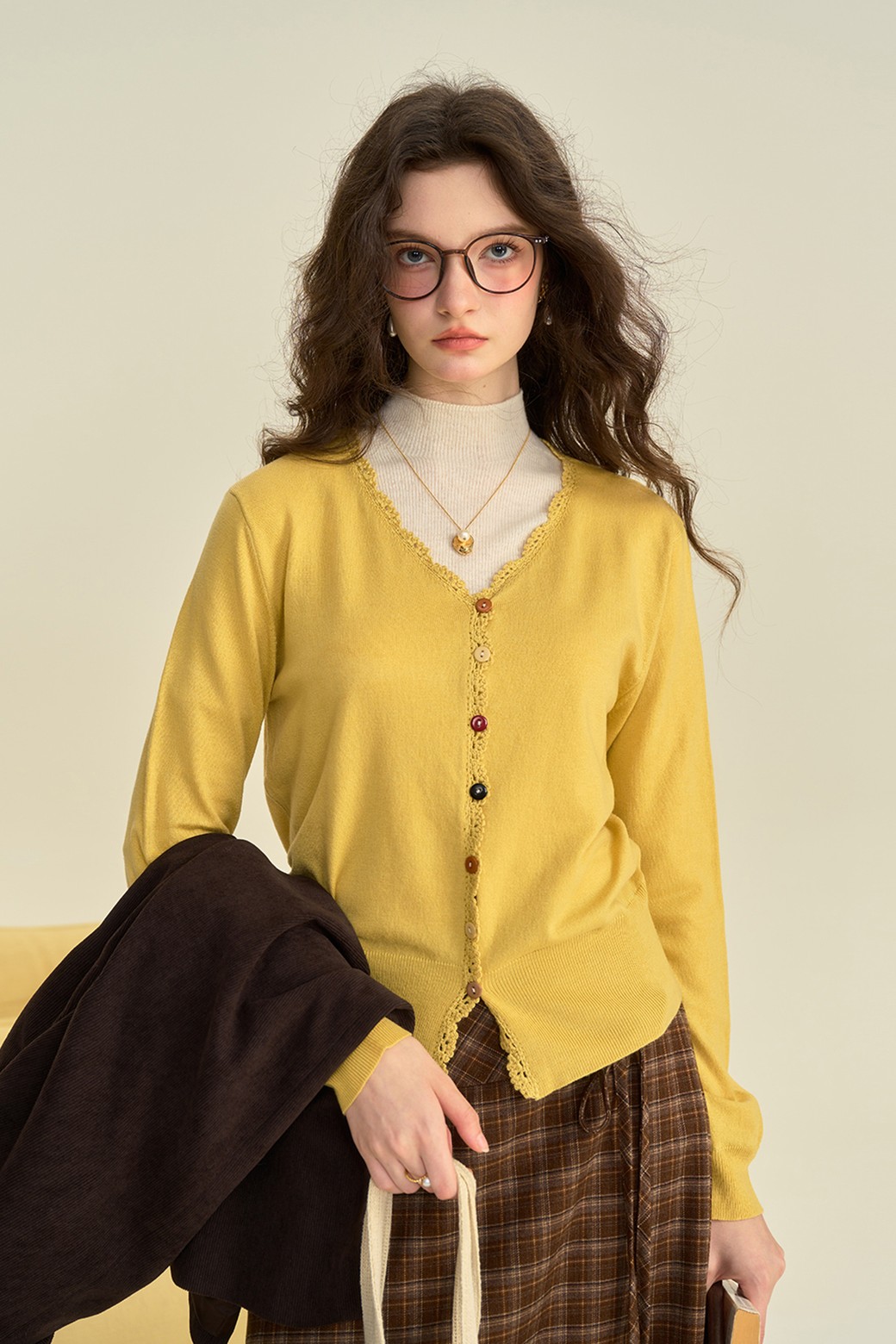 Simple Retro - 가디건 - SR_V-neck wool knit cardigan_2color