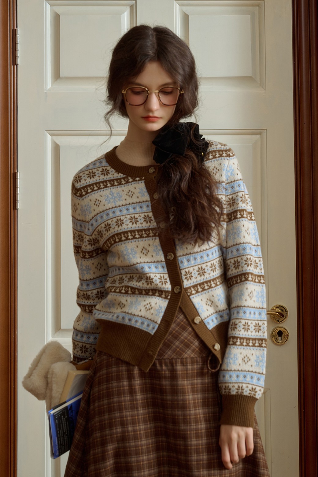 Simple Retro - 가디건 - SR_Snow jacquard wool knit cardigan