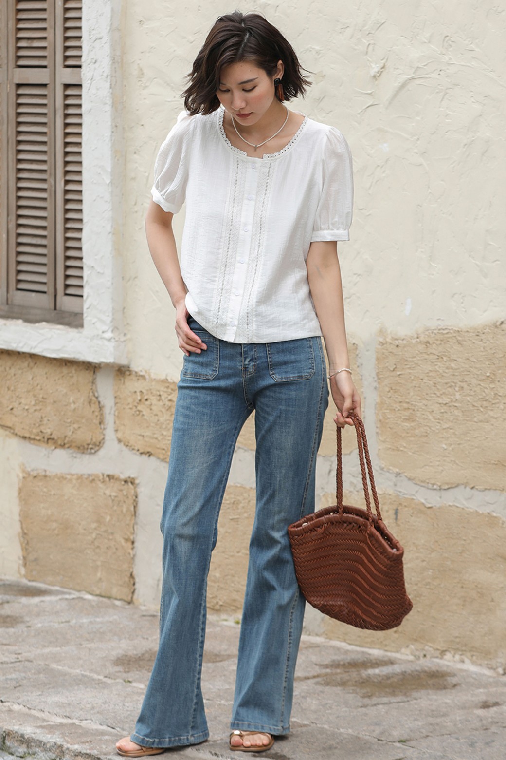 LANGSON - 블라우스 - LS_Casual short sleeve blouse
