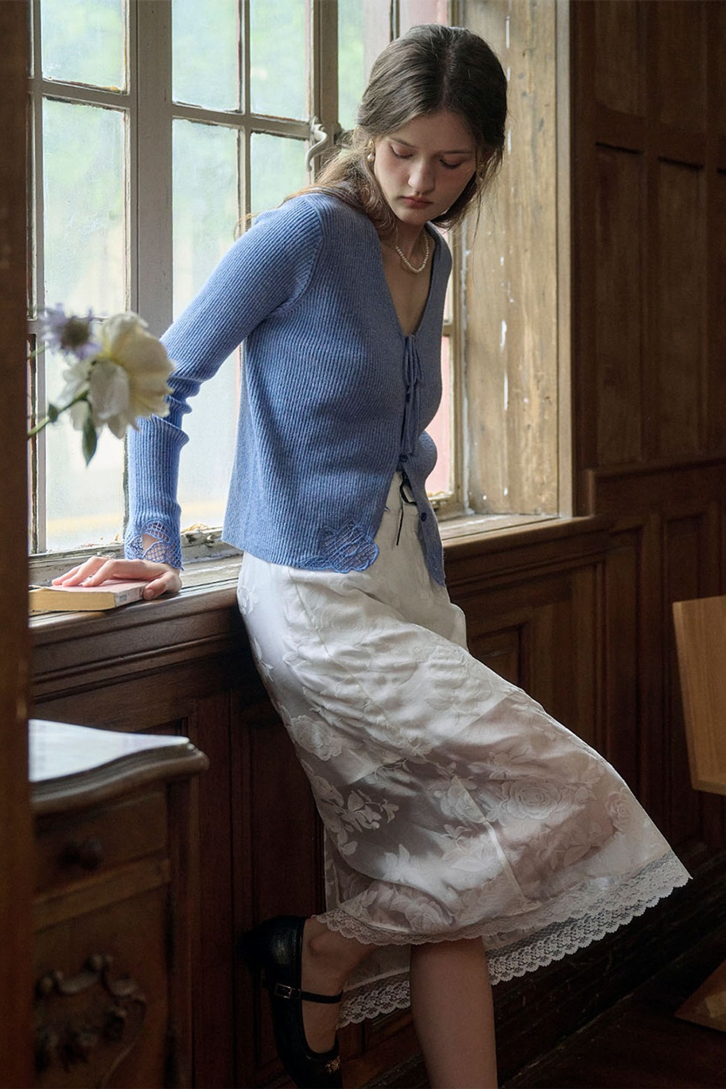 Simple Retro - 가디건 - SR_Embroidered wool cardigan_BLUE