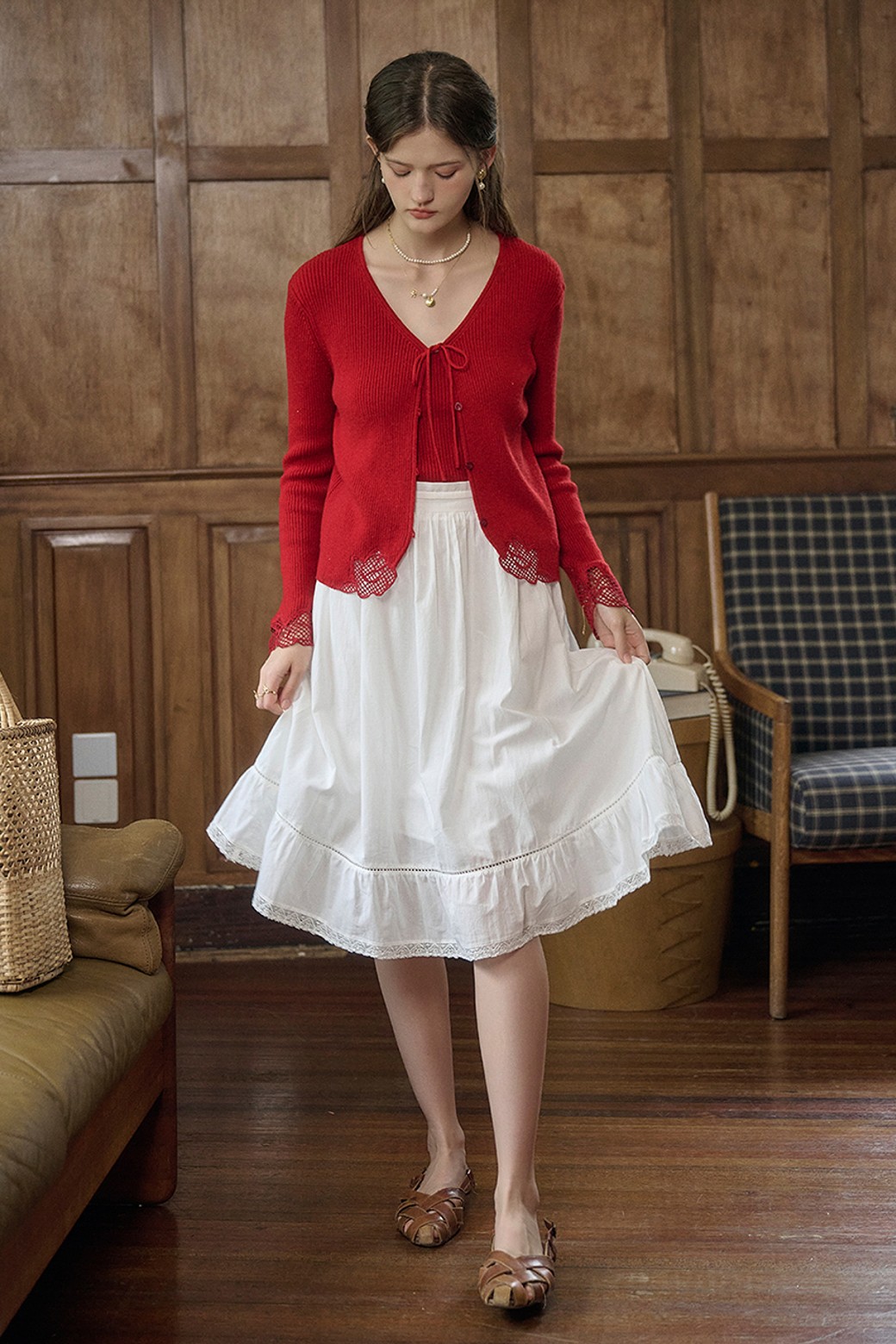 Simple Retro - 가디건 - SR_Embroidered wool cardigan_RED