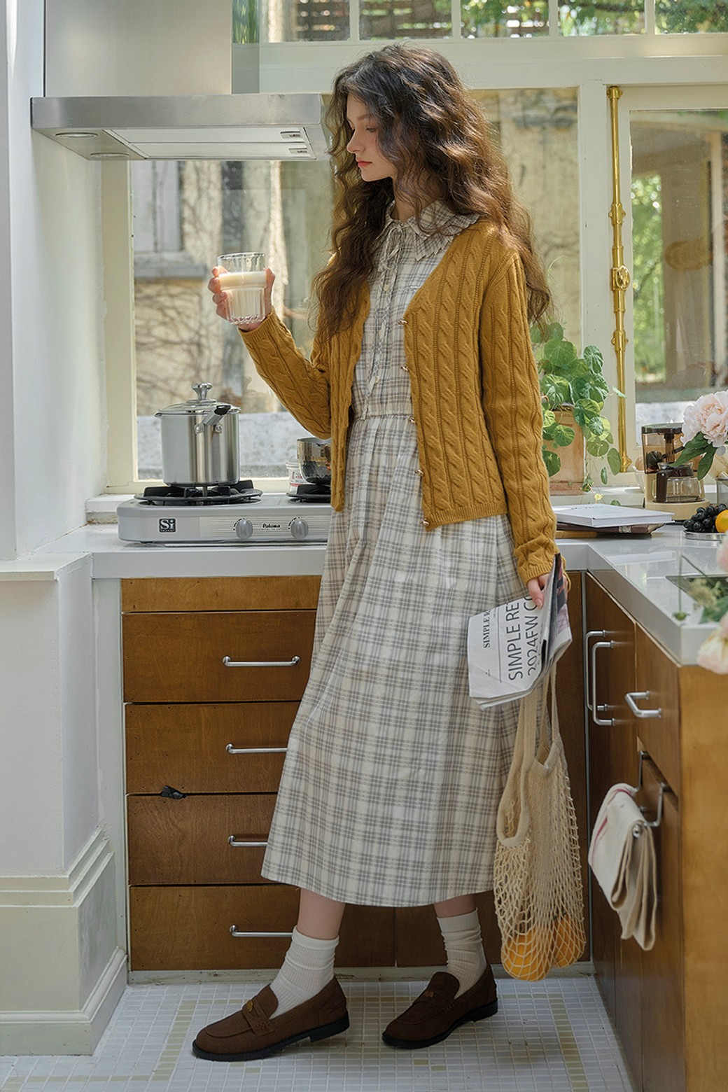 Simple Retro - 가디건 - SR_Wool cable knit cardigan_YELLOW