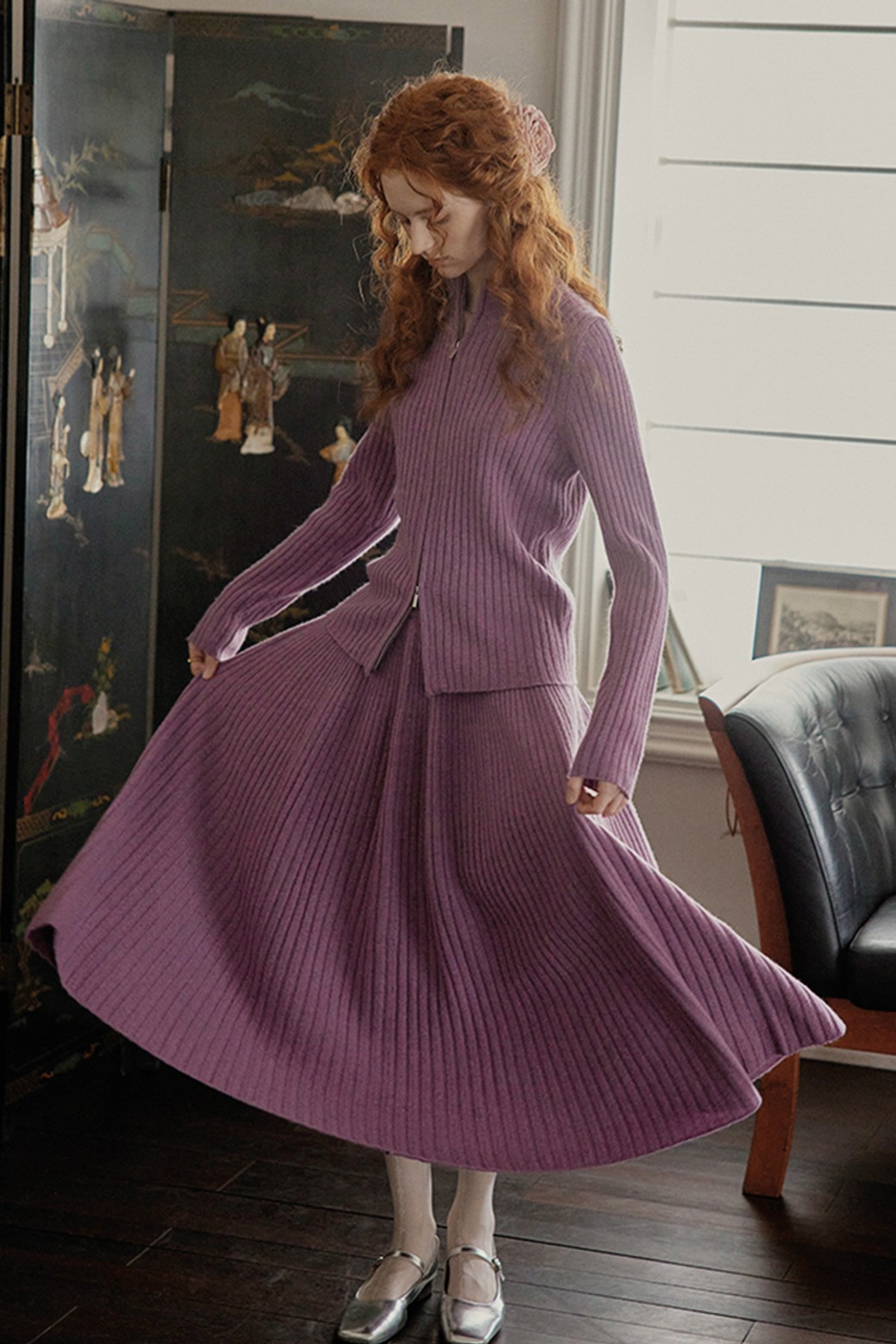 Proud Mary - 롱스커트 - PM_Ribbed wool skirt_PURPLE