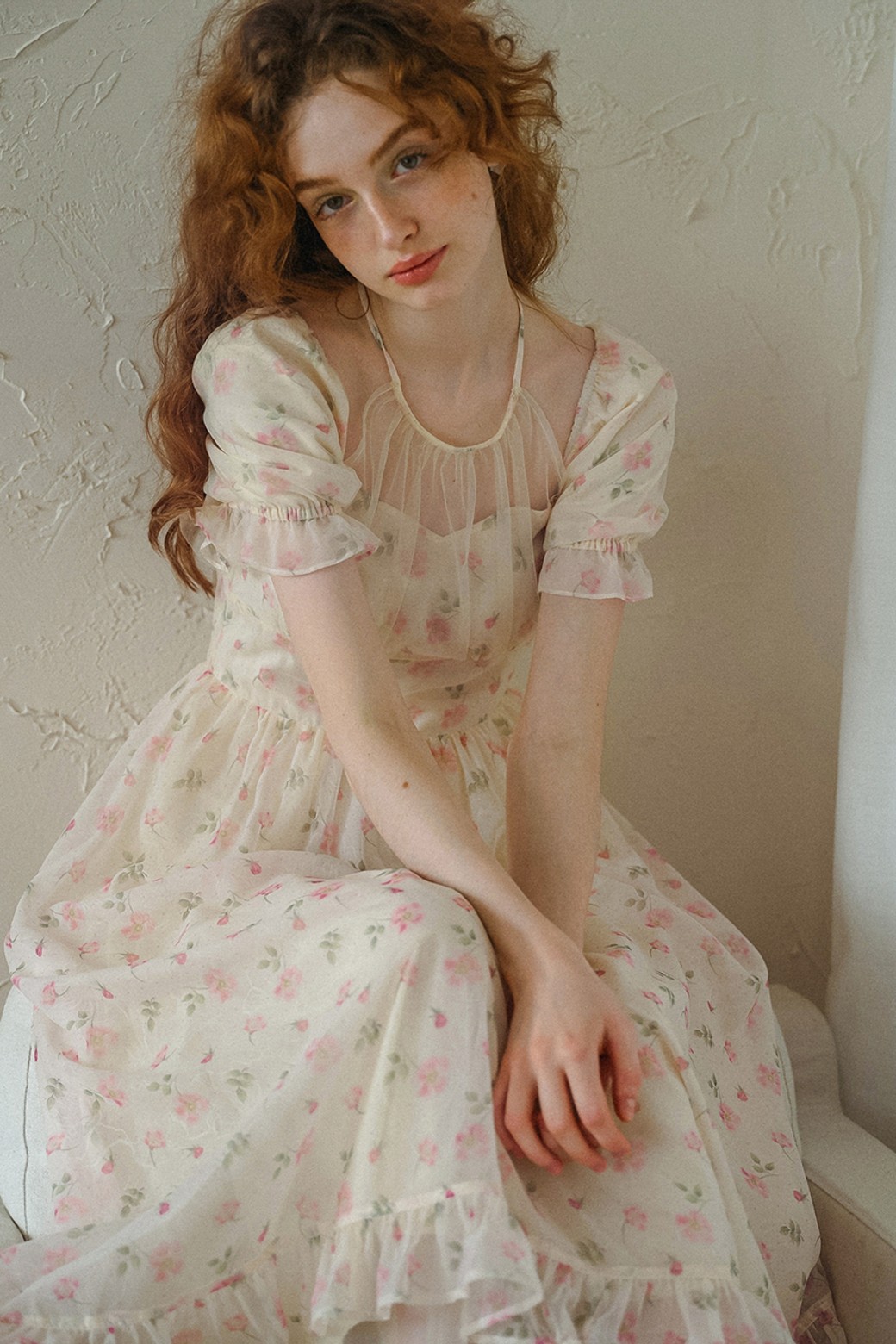 Cest Moidew - 반소매 원피스 - Cest_Mesh halter neck floral dress