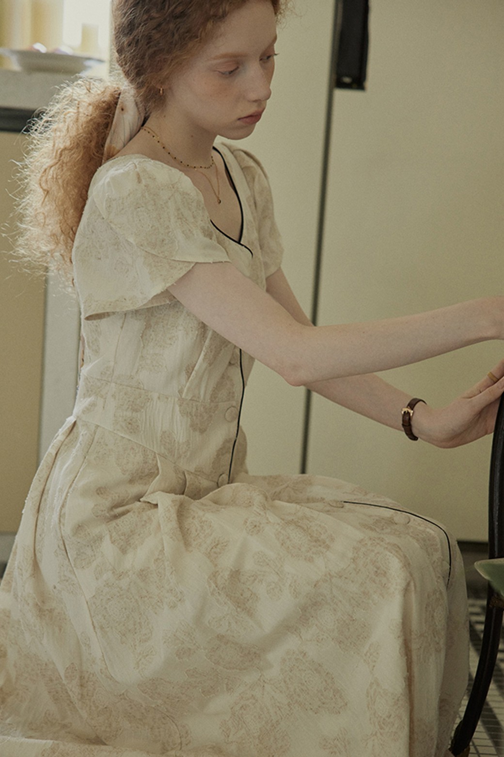 Proud Mary - 반소매 원피스 - PM_Elegance floral embroidery dress