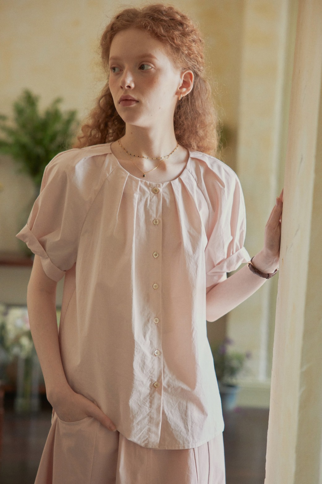 Proud Mary - 셔츠 - PM_Pleated round neck shirt