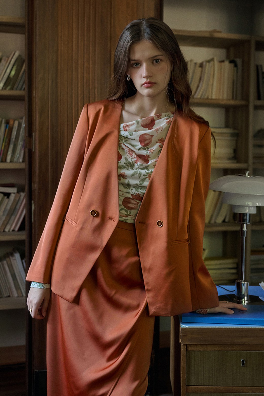 Simple Retro - 자켓 - SR_Gentle satin collarless jacket