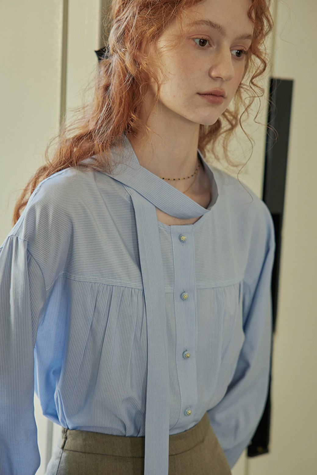 Proud Mary - 셔츠 - PM_Ribbon collar striped shirt