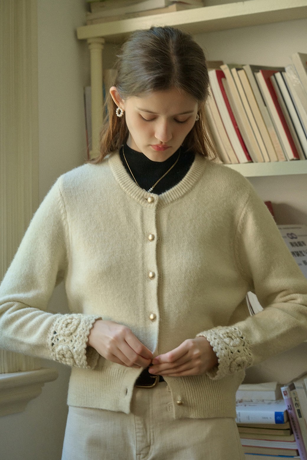 Simple Retro - 가디건 - SR_Flower crochet wool cardigan