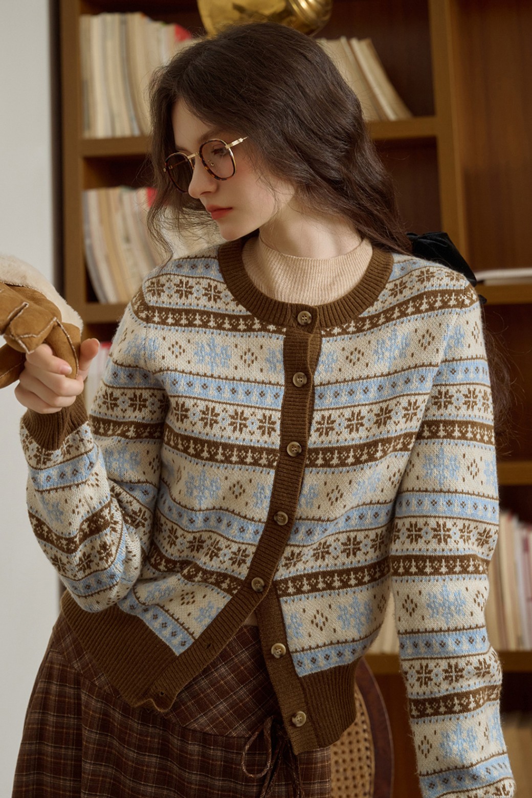 Simple Retro - 가디건 - SR_Snow jacquard wool knit cardigan