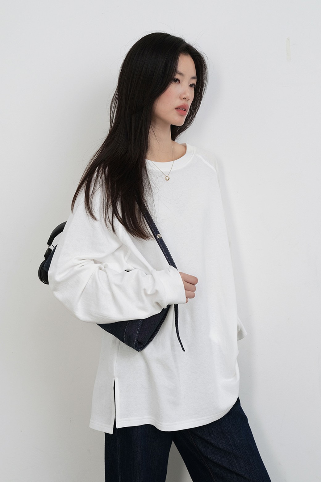 LANGSON - 긴소매 티셔츠 - LS_Basic white long sleeve top