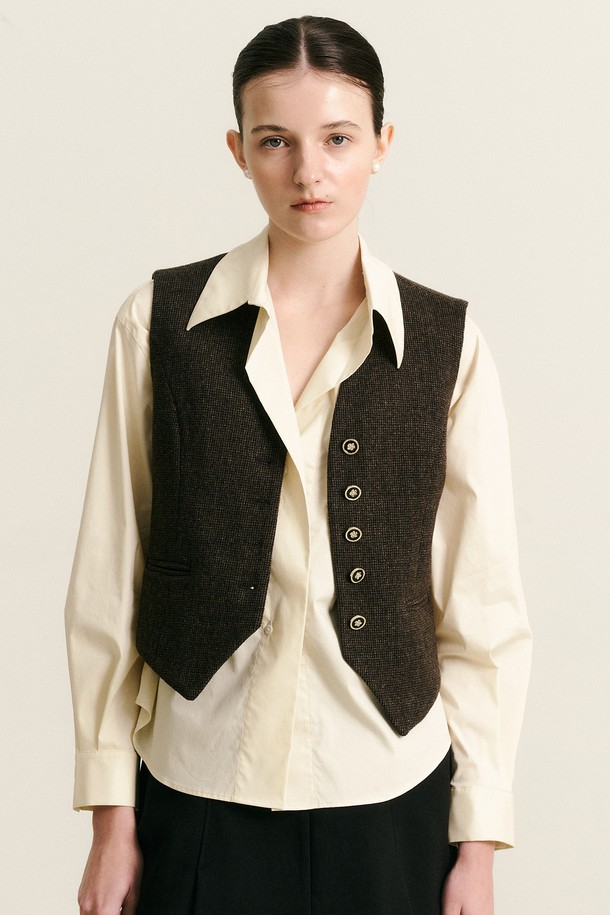 WE'DEE - 베스트 - WD_Plaid collarless vest