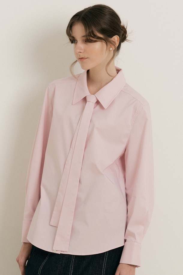 WE'DEE - 셔츠 - WD_Detachable tie cotton shirt_PINK