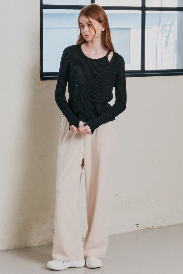 WE'DEE - 롱/미디팬츠 - WD_Draped casual straight pants_IVORY