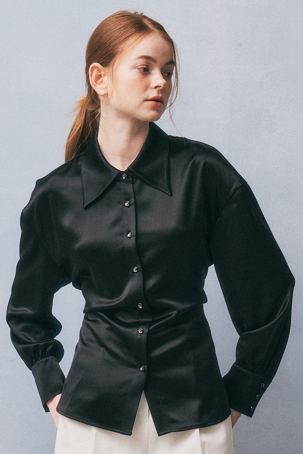 WE'DEE - 셔츠 - WD_Black satin shirt