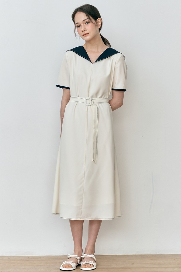 WE'DEE - 반소매 원피스 - WD_Navy collar balted dress