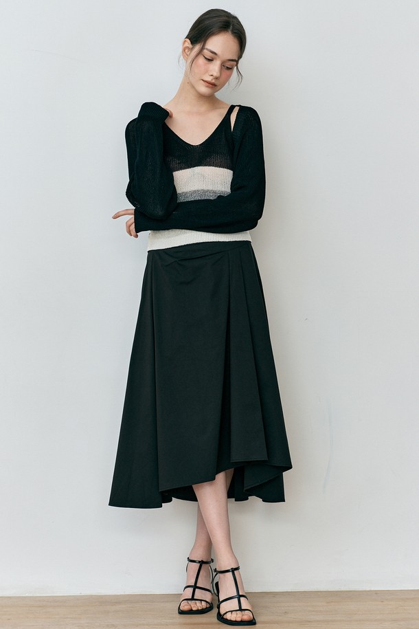 WE'DEE - 롱스커트 - WD_Irregular pleated skirt_BLACK